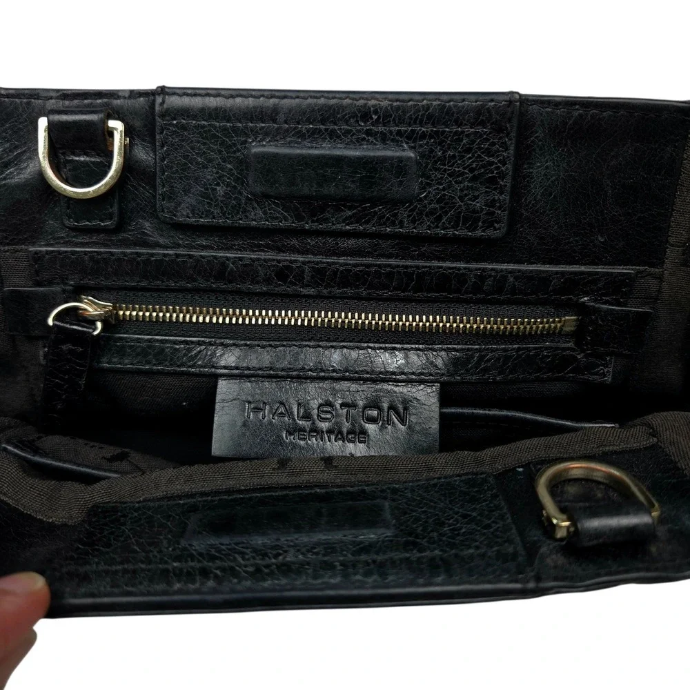 Vintage Halston Heritage Crossbody Bag Black Leather Suede Gold Hardware Luxury